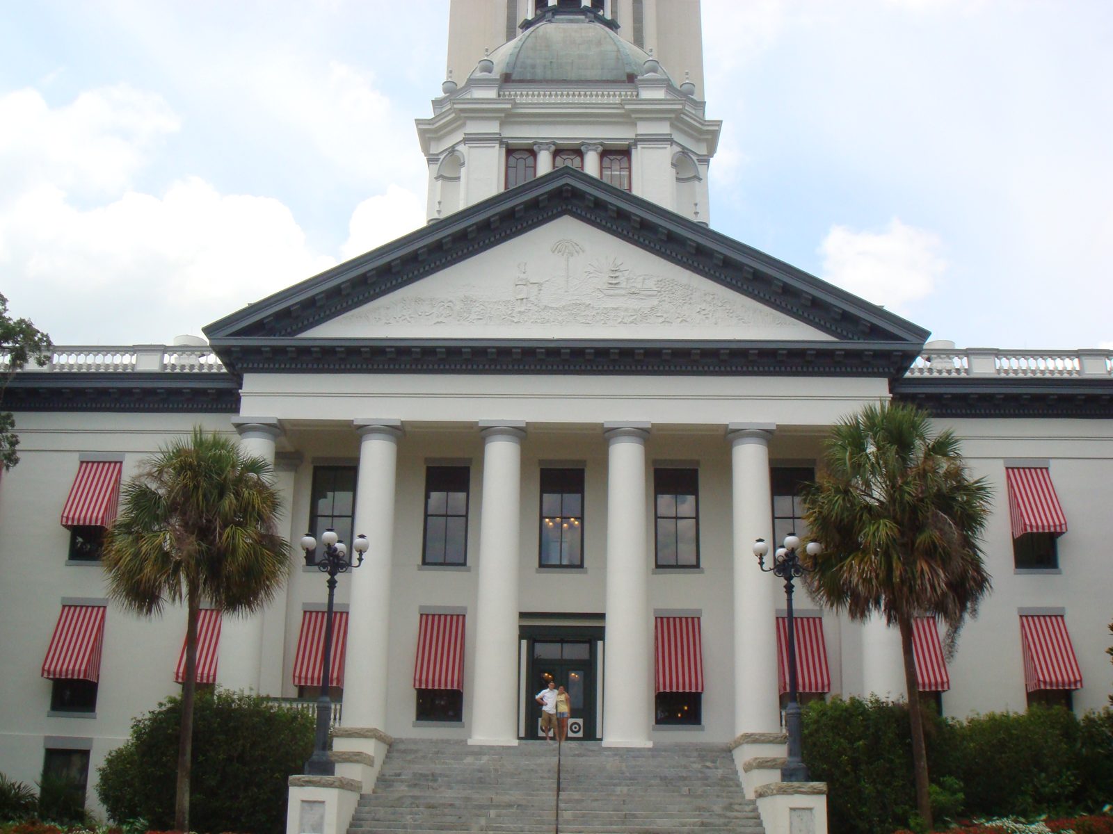 The Old Florida State Capitol in Tallahassee, with its striped awnings and white columns